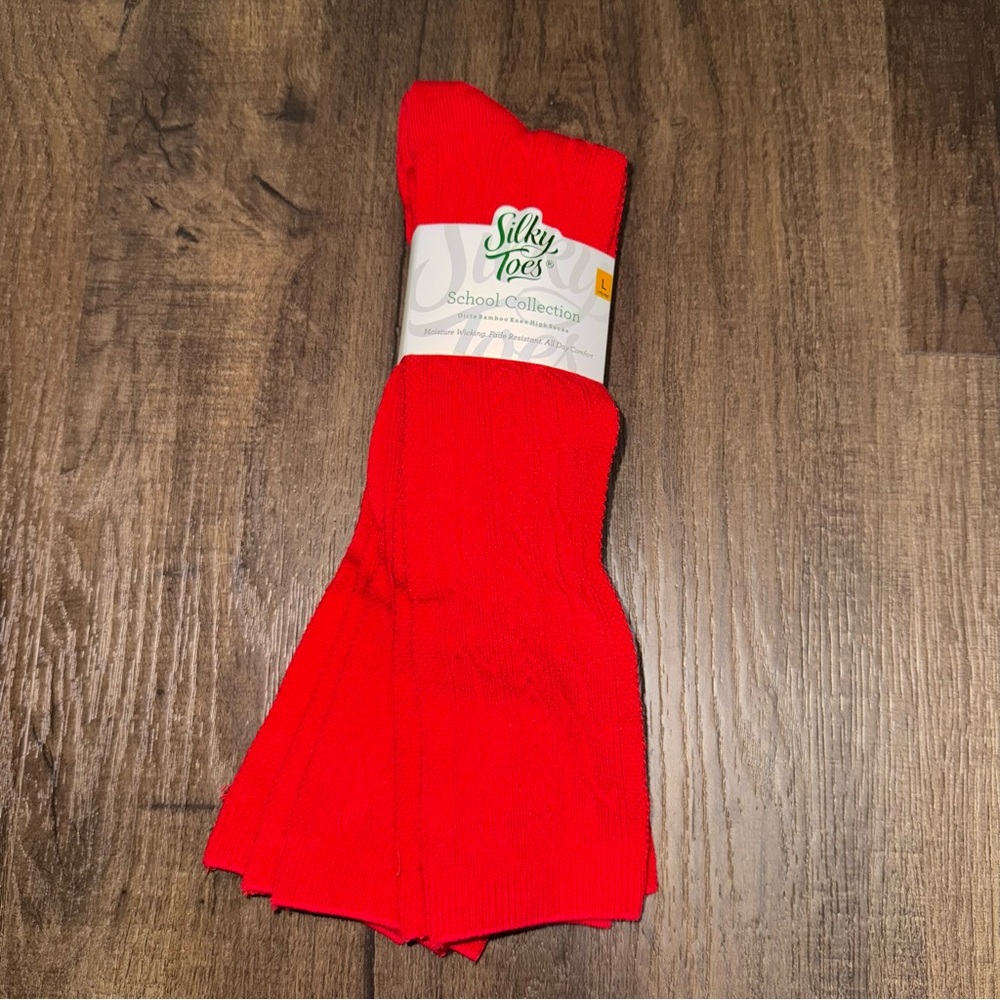 Silky Toes Girls Bamboo Knee High Socks Red Size Large